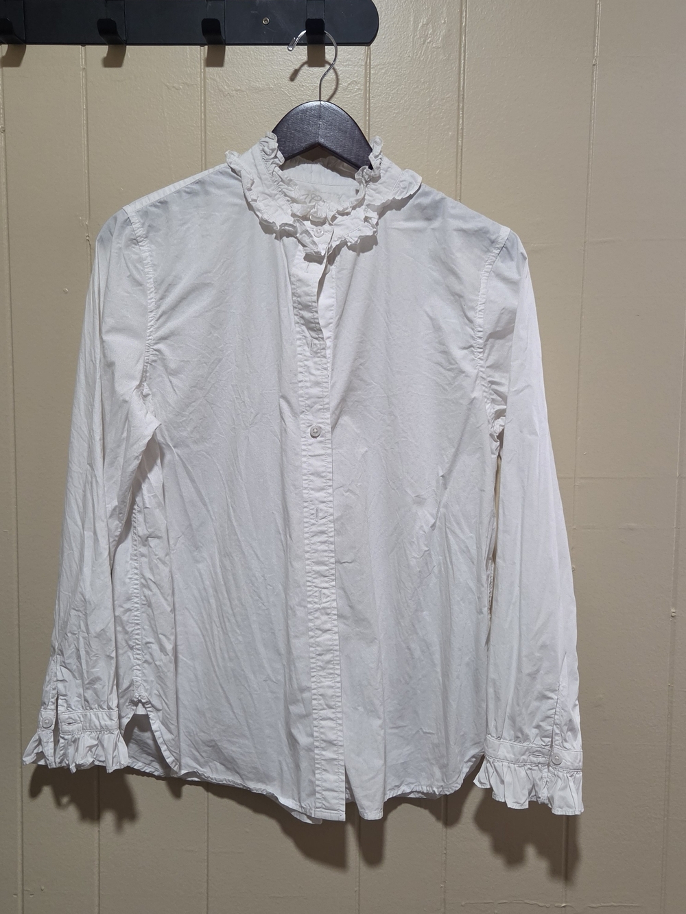 Vintage J. Crew White Ruffle Collar Button-Down Blouse